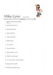 English Worksheet: Miley Cyrus treasure hunt