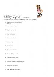 English worksheet: Miley Cyrus treasure hunt