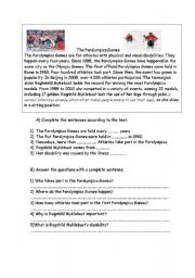 English Worksheet: Reading Text -The Paralympics Games 