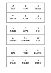 English worksheet: Numbers 1 to 12 Bingo