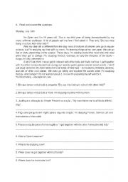 English worksheet: Reading and grammar exercise