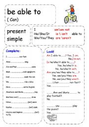 English Worksheet: be able to