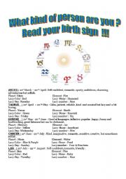 English worksheet: Birth Sign 