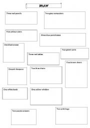 English Worksheet: draw classroom objects
