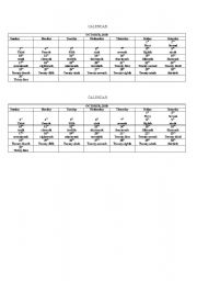 English worksheet: Calendar / Ordinal Numbers