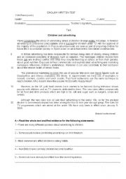 English Worksheet: Children and advertising