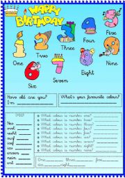 English Worksheet: Happy Birthday Numbers