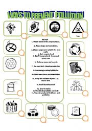 English Worksheet: WAYS TO PREVENT POLLUTION