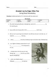 English Worksheet: Annabel Lee Packet - Part 2