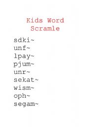 English worksheet: Kids Word Scramble