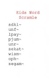 English Worksheet: Kids Word Scramble