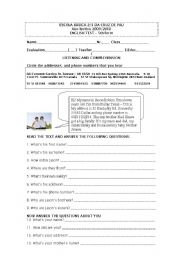 English Worksheet:  ELEMENTARY TEST ( FAMILY)