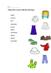 Clothes: Match the words with the drawings - ESL worksheet by debo3131