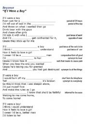 English worksheet: Song - If I were a Boy - Beyonce