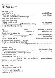 English Worksheet: Song - If I were a Boy - Beyonce