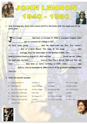 English Worksheet: Spotlight on the stars - John Lennon, personal history
