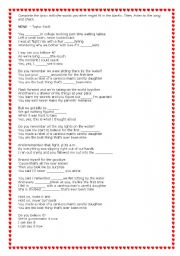 English Worksheet: Mine, by Taylor Swift