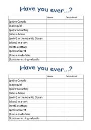 English Worksheet: Have You Ever...?