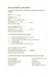 English worksheet: Youre beautiful by James Blunt