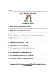 English Worksheet: Classroom Scavenger Hunt