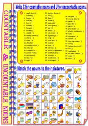 English Worksheet: Countable and Uncountable Nouns ** fully editable