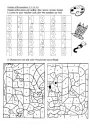 English Worksheet: Number and Colour Practice