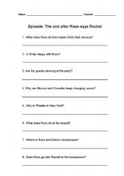 English worksheet: The One After Ross Said Rachel/The one Ross cant flirt
