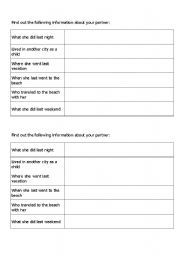 English worksheet: SImple Past activity last trip