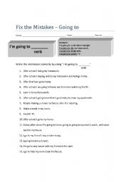 English Worksheet: Im going to- fix the mistakes. Present Continuous Future 