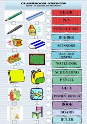 English Worksheet: classroom objects