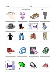 English worksheet: Clothes Test