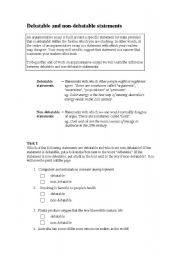 English worksheet: Argumentative Essay - Debatable and Non debatable Topics