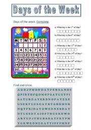 English Worksheet: Days of the week