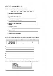 English worksheet: going to / will exercises