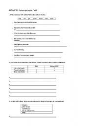 English Worksheet: going to / will exercises