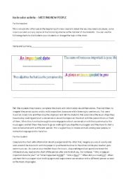 English Worksheet: MEETING NEW PEOPLE ( an ice breaker activity)