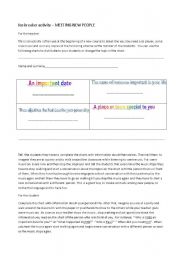 English worksheet: MEETING NEW PEOPLE ( an ice breaker activity)