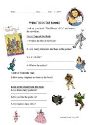 English Worksheet: The Wizard of Oz. What is in the book?