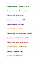 English worksheet: Have you ever...?