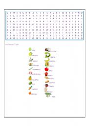 English worksheet: Fruit and Vegetables - Find the words