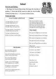 English Worksheet: School proverbs and Sayings, Poems, Classroom English