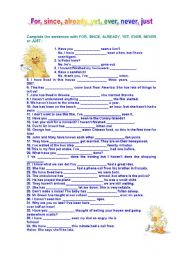 English Worksheet: for-since-already-yet-ever-never-just