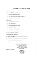 English worksheet: Hannah Montana_ Movie activities