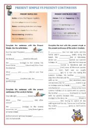 English Worksheet: Present simple vs present continuous