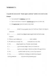 English Worksheet: SHoul had better ougth to