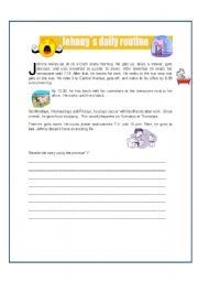 English Worksheet: Johnnys daily routine - present simple