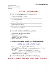 English Worksheet: Test units 1 & 2 (Objective KET)