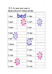 English worksheet: short vowel e