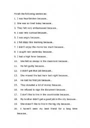 English worksheet: complete the following sentences