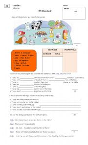 English Worksheet: Much/ many . Written test